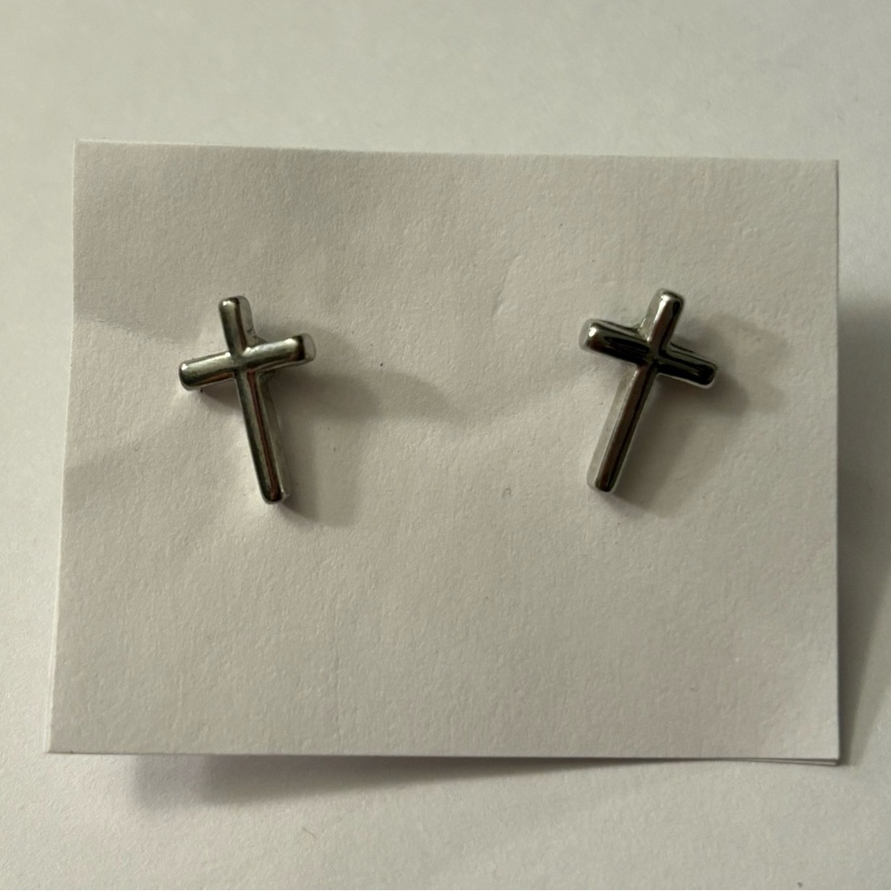 FOREVER 21 Silver Plain Cross Religious Crucifix Stud Earrings